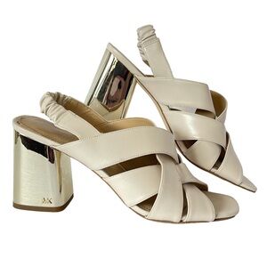 Michael Michael Kors Dixon leather chunky metallic heel sandals cream Size 9